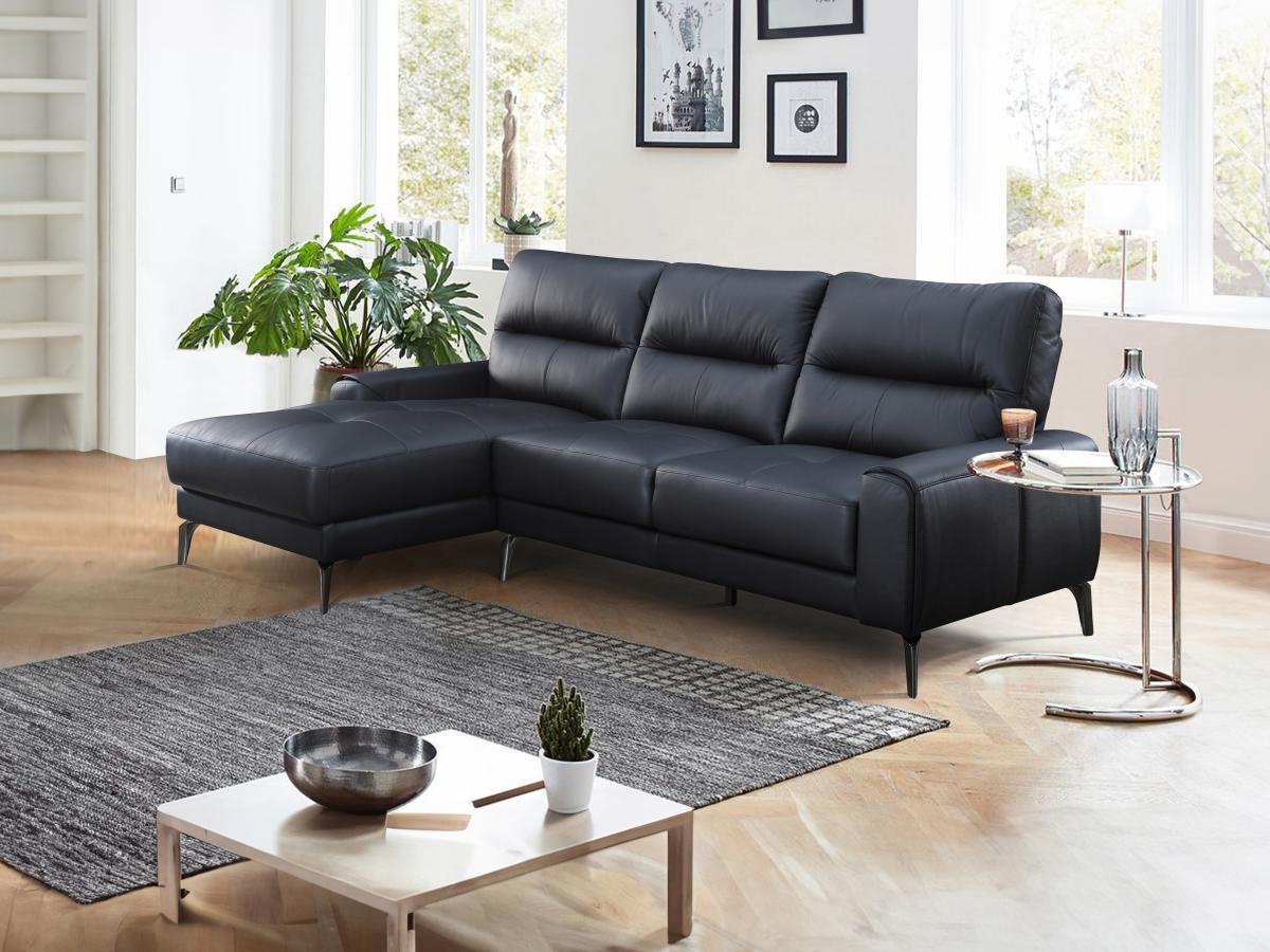 Vente-unique Ecksofa - Ecke links - Büffelleder - Schwarz - VALDANA  