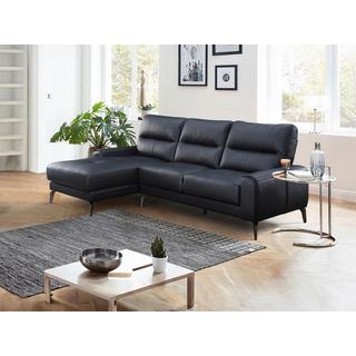 Vente-unique Ecksofa - Ecke links - Büffelleder - Schwarz - VALDANA  