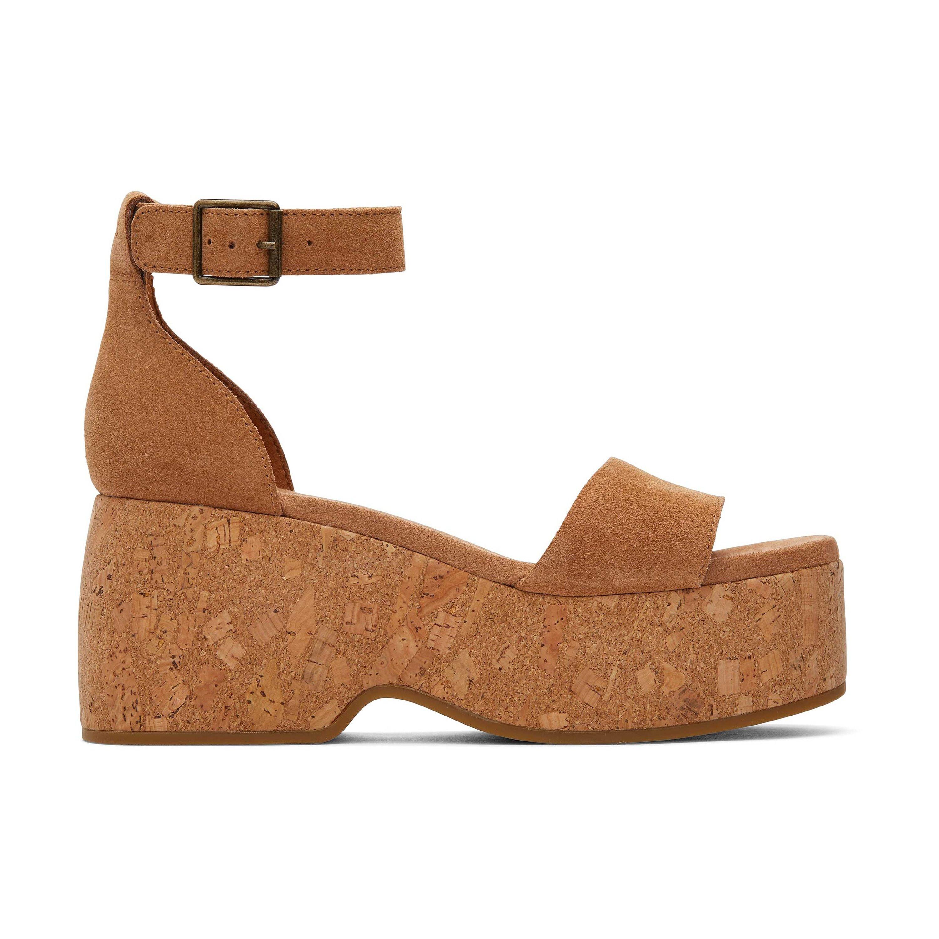 TOMS  damen-keilsandalen aus dunklem wildleder und kork  laila 