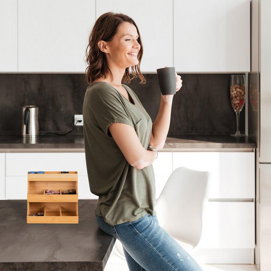 B2X Porta tè 9 scomparti in bambù  