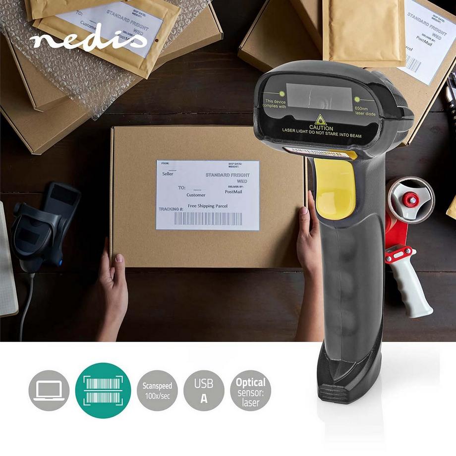 Nedis  Scanner di codici a barre | Laser | Cablato | Lineare 1D | Alimentazione USB | USB 2.0 