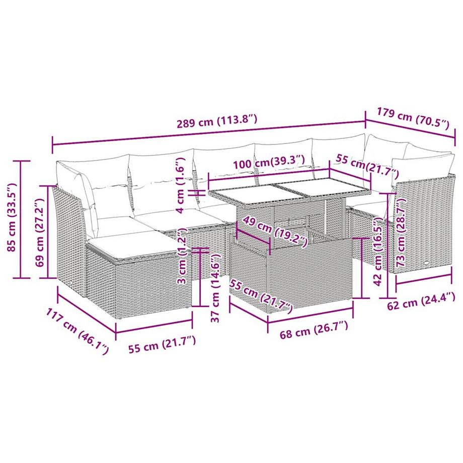 VidaXL Ensemble de canapés de jardin rotin synthétique  