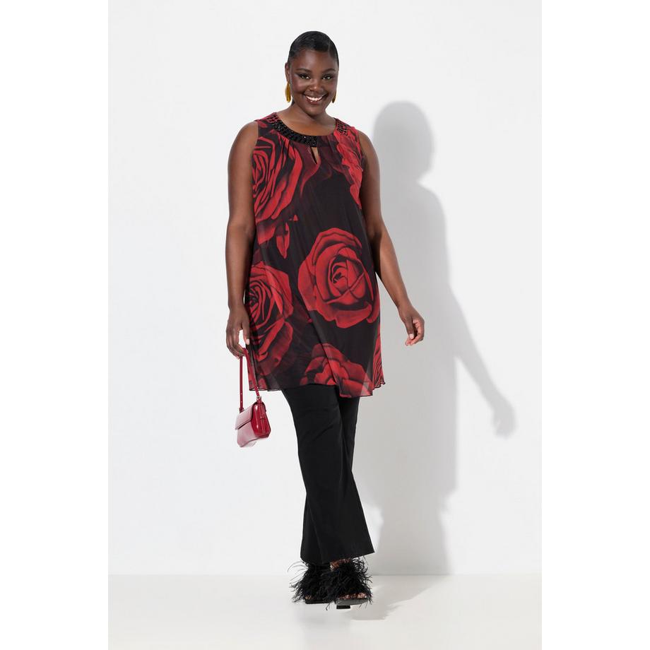 Ulla Popken Tunica svasata senza maniche con motivo a rose  