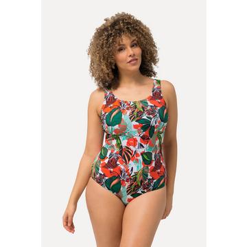 Maillot de bain sans bonnets souples, motif feuilles, décolleté rond