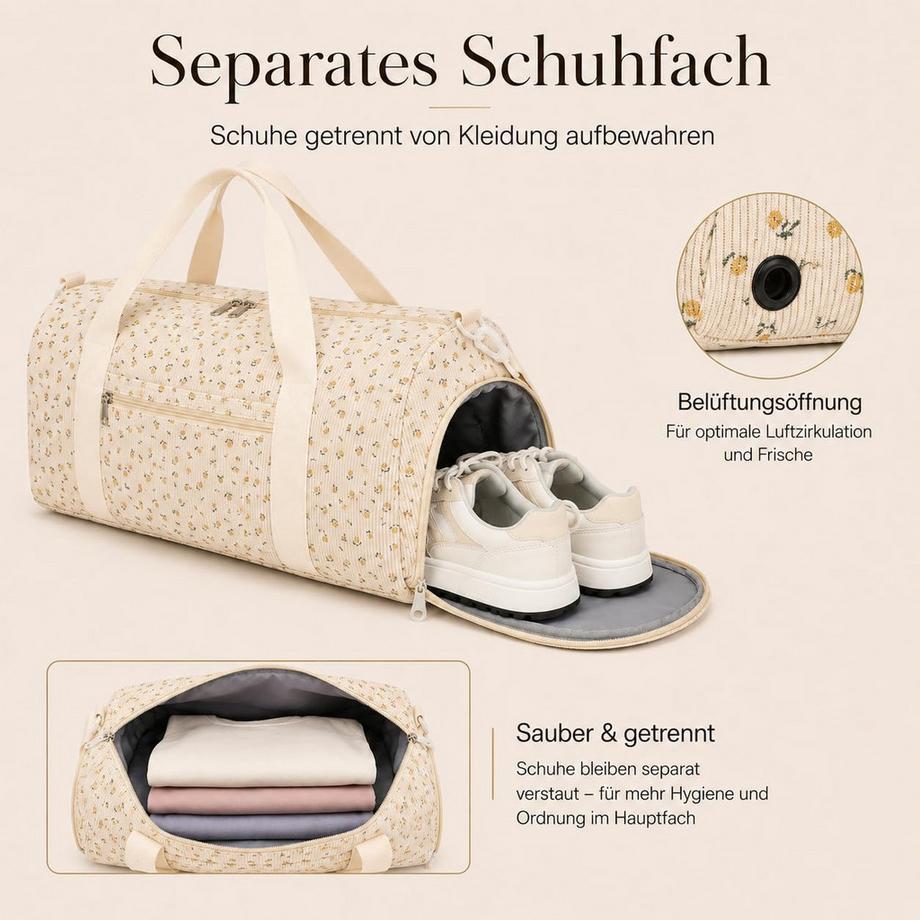 Only-bags.store Borsa sport in velluto a coste con scomparto scarpe  