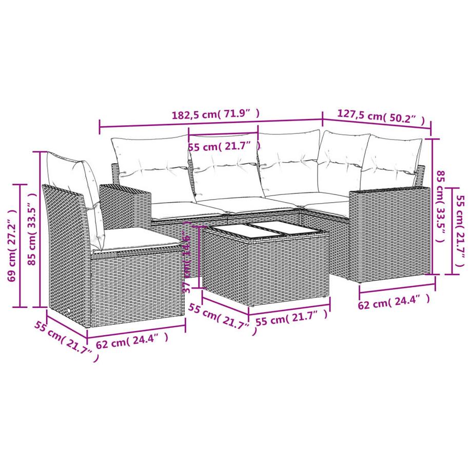 VidaXL set divano da giardino Polirattan  