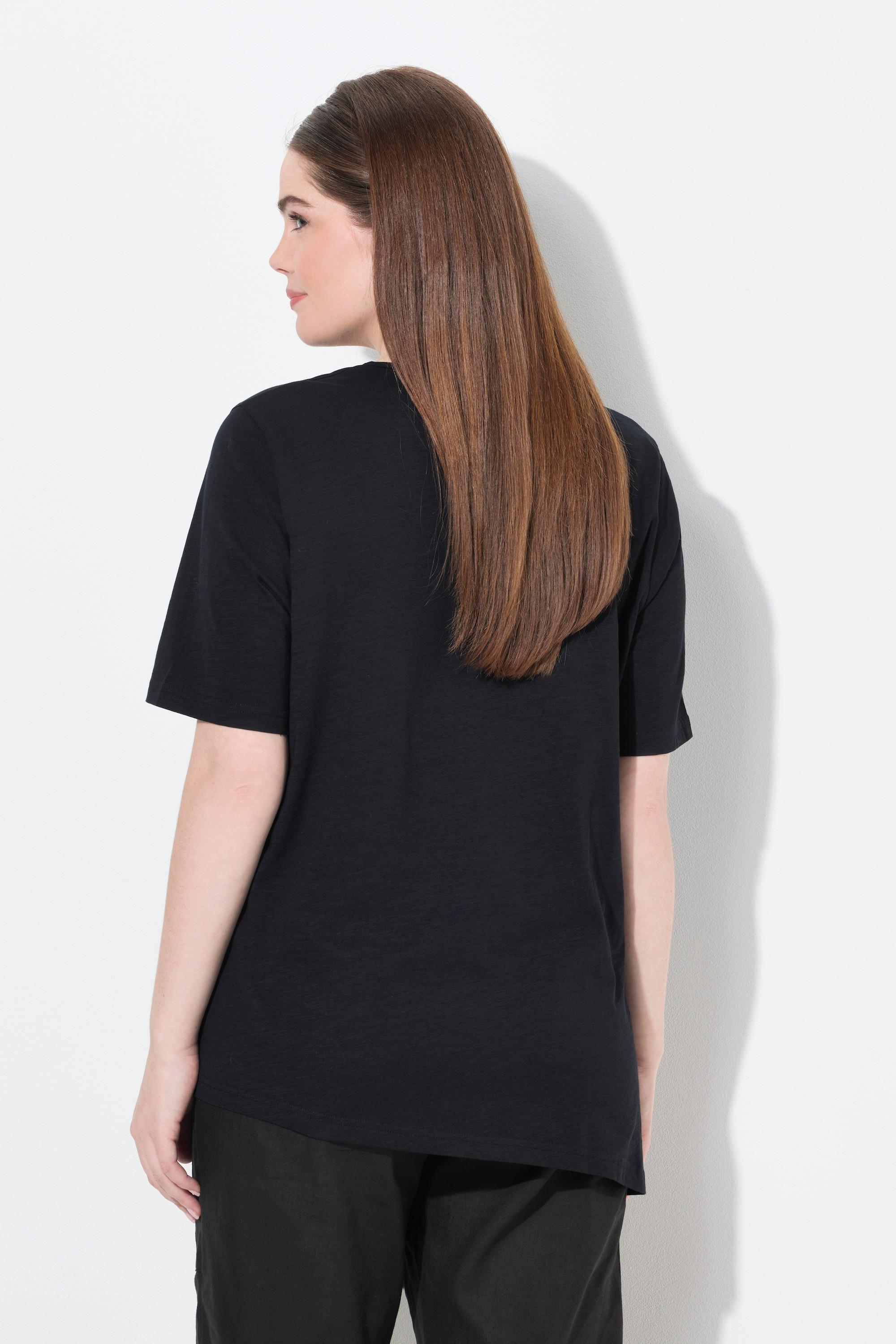 Ulla Popken T-Shirt Perline Decorative Scollo a V Mezza Manica Cotone Biologico  