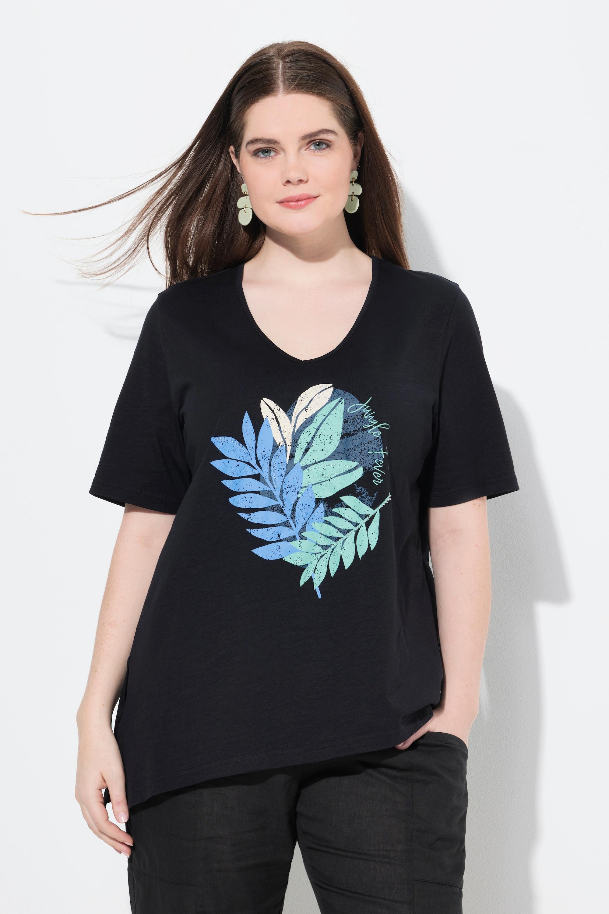 Ulla Popken T-Shirt Perline Decorative Scollo a V Mezza Manica Cotone Biologico  