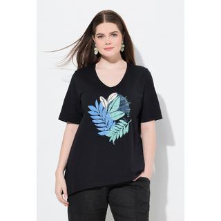 Ulla Popken T-Shirt Perline Decorative Scollo a V Mezza Manica Cotone Biologico  