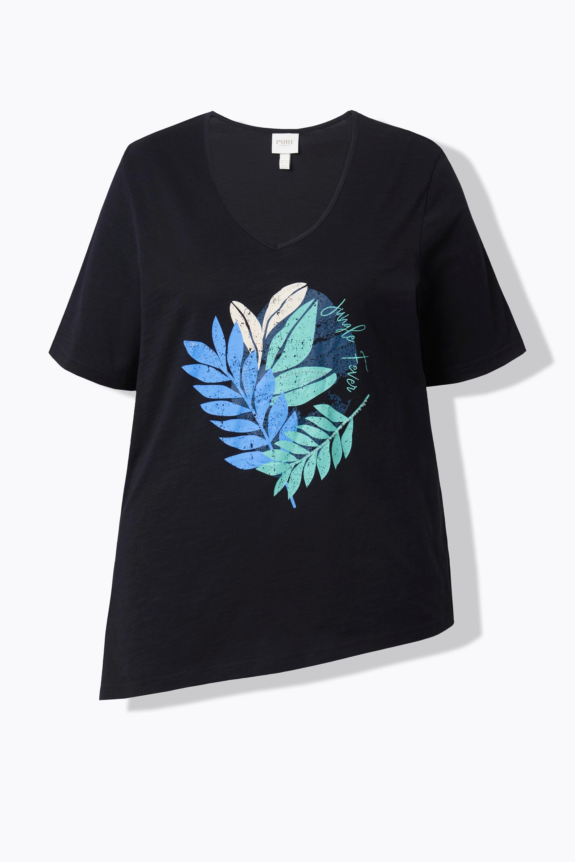 Ulla Popken T-Shirt Perline Decorative Scollo a V Mezza Manica Cotone Biologico  