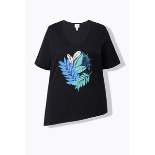Ulla Popken T-Shirt Perline Decorative Scollo a V Mezza Manica Cotone Biologico  