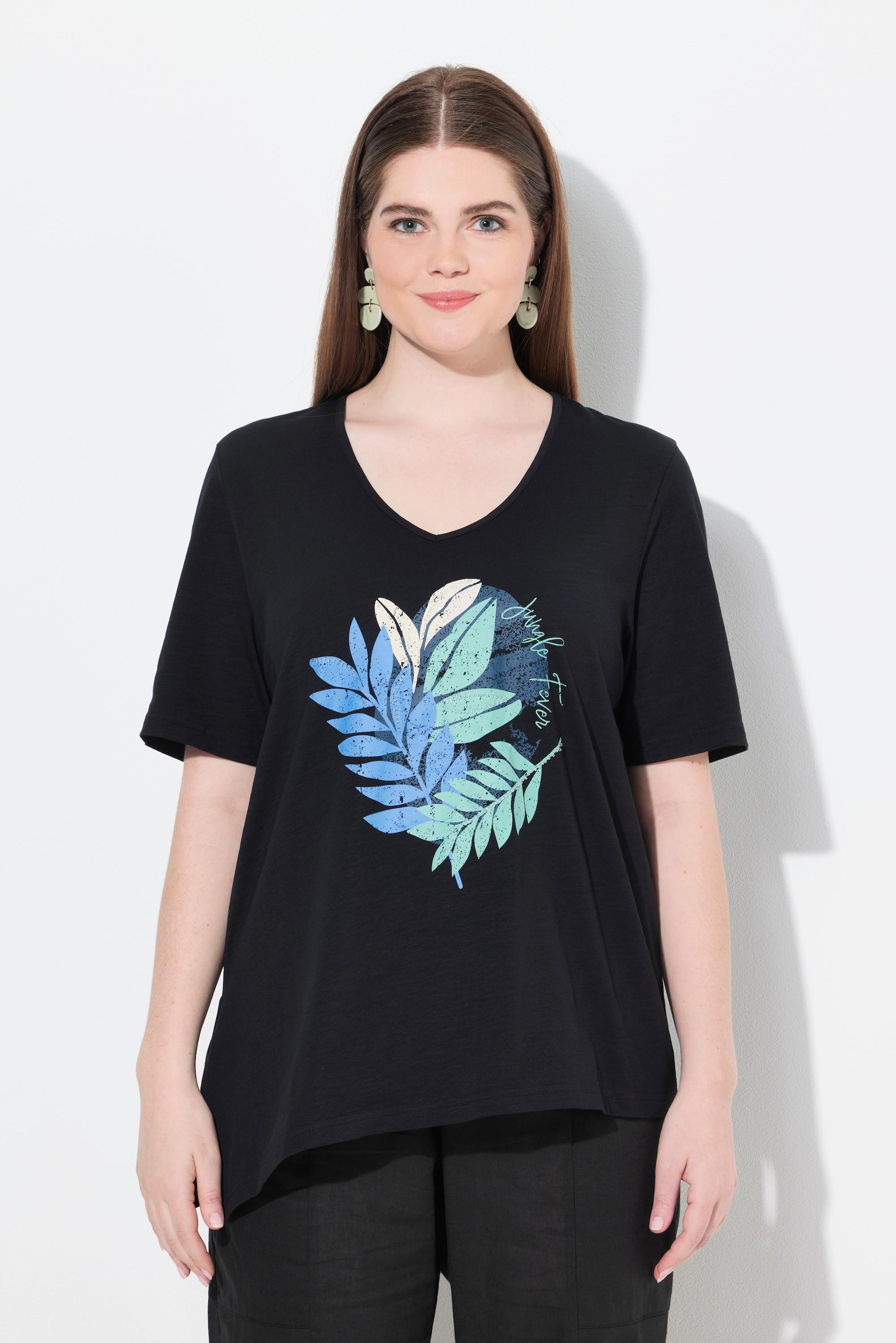 Ulla Popken T-Shirt Perline Decorative Scollo a V Mezza Manica Cotone Biologico  