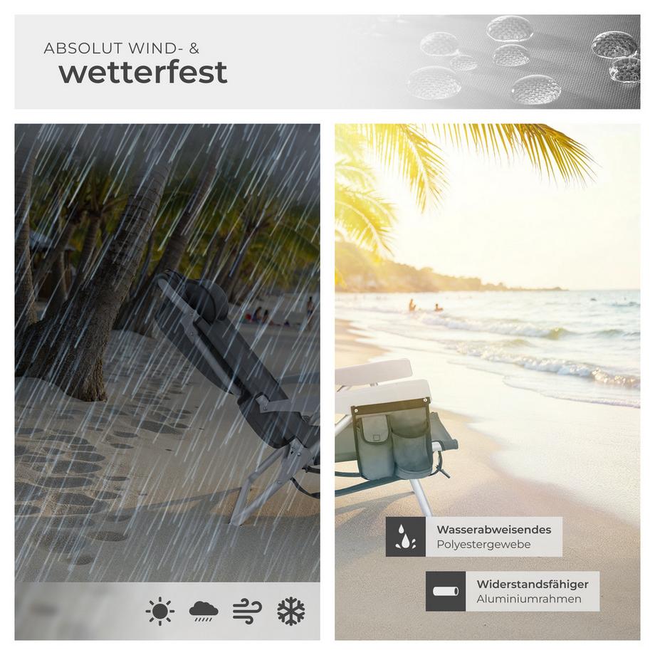 Tectake Strandstuhl aus Aluminium mit Rucksackfunktion und klappbarer, verstellbarer Rückenlehne, 2 Stück  