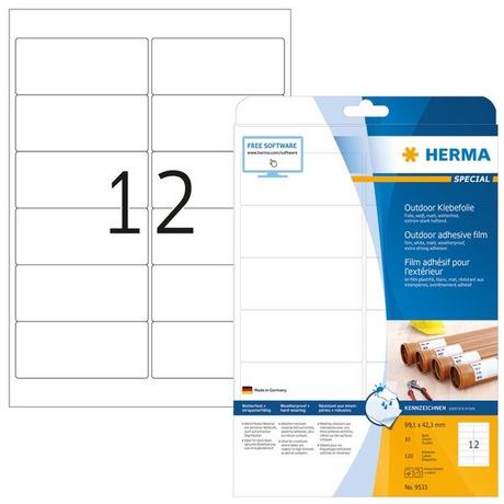 HERMA Herma 9533 Etichette 99.1 x 42.3 mm Pellicola in polietilene Bianco 120 pz. Permanente Etichetta universale, Et  