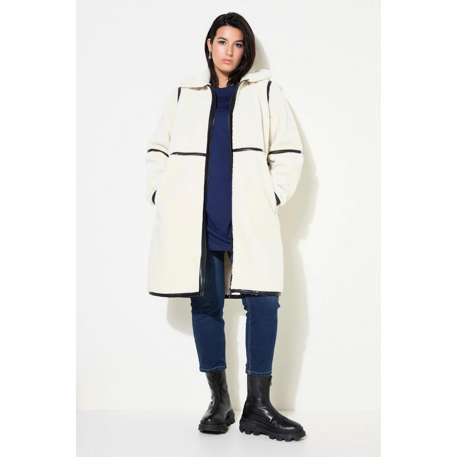 Studio Untold Veste Teddy Straight Shape Passepoil en Cuir Col Montant  