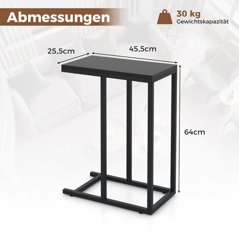 Northix Beistelltisch C-Form Sofatisch mit Metallgestell Kaffeetisch für Wohnzimmer 45,5 x 25,5 x 64 cm Schwarz  