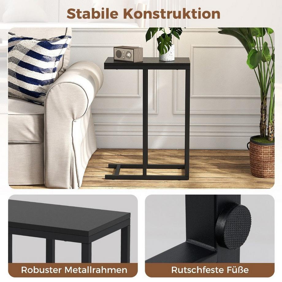 Northix Beistelltisch C-Form Sofatisch mit Metallgestell Kaffeetisch für Wohnzimmer 45,5 x 25,5 x 64 cm Schwarz  