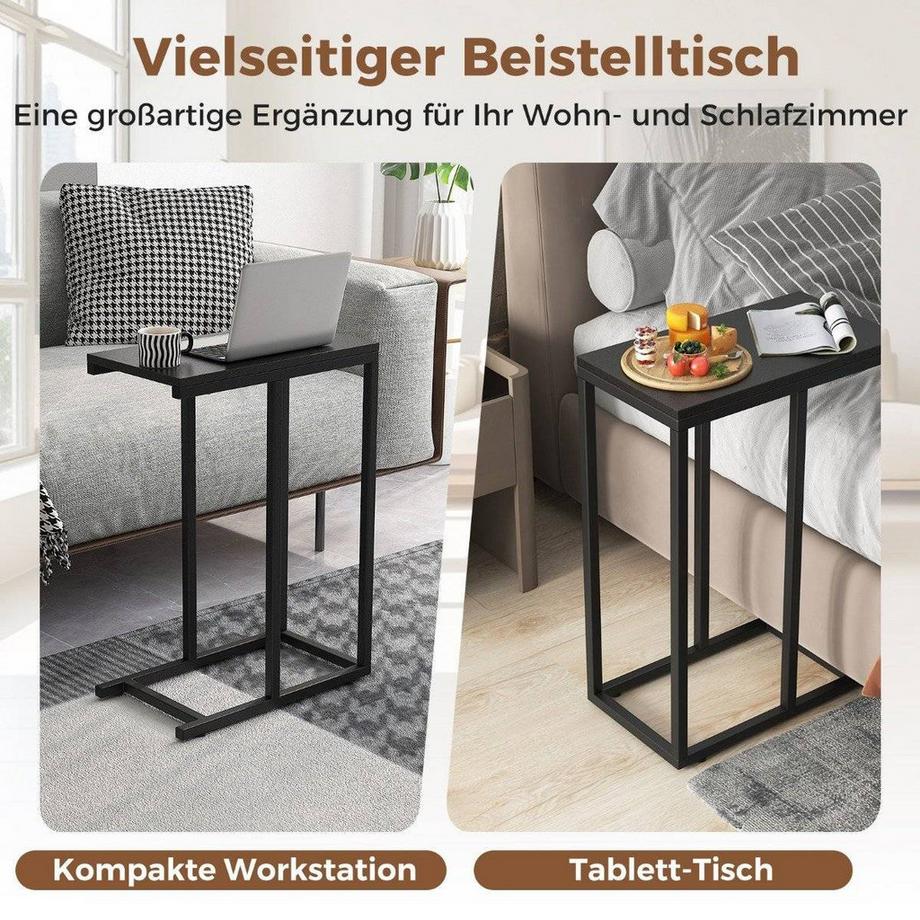 Northix Beistelltisch C-Form Sofatisch mit Metallgestell Kaffeetisch für Wohnzimmer 45,5 x 25,5 x 64 cm Schwarz  