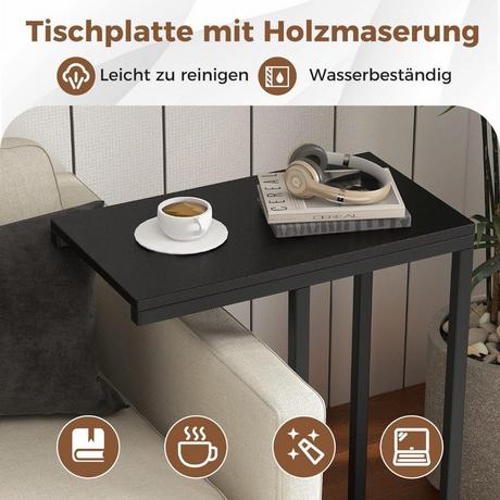 Northix Tavolino tavolino da divano a forma di C con struttura in metallo tavolino da salotto 45,5 x 25,5 x 64 cm nero  