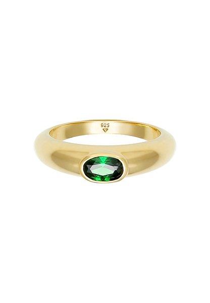 Elli  Bague Bague Solitaire Vert Ovale Avec Cristal De Zirconium 