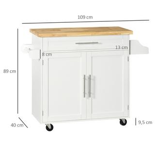 Northio Carrello Di Servizio Carrello Da Cucina Con Piano Di Lavoro, Portaspezie, Portasciugamani, Bianco, 109X40X89 Cm Per Soggiorno E Sala Da Pranzo  