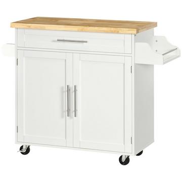 Servierwagen Küchenwagen Mit Arbeitsplatte, Gewürzregal, Handtuchhalter, Weiß, 109X40X89Cm Für Wohnzimmer & Esszimmer