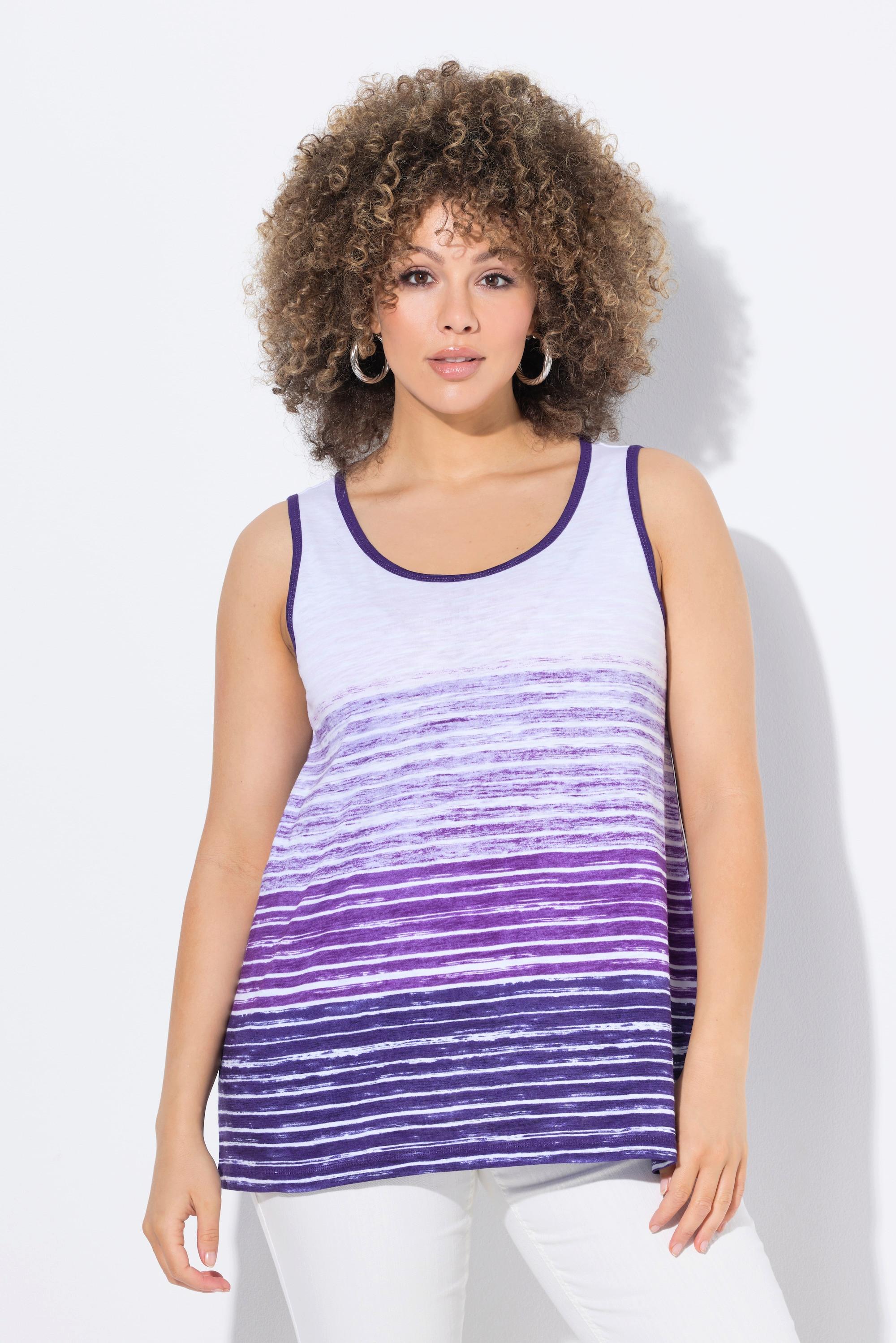 Ulla Popken Top Scollo a Girocollo Senza Maniche Linea A Righe Sfumate  