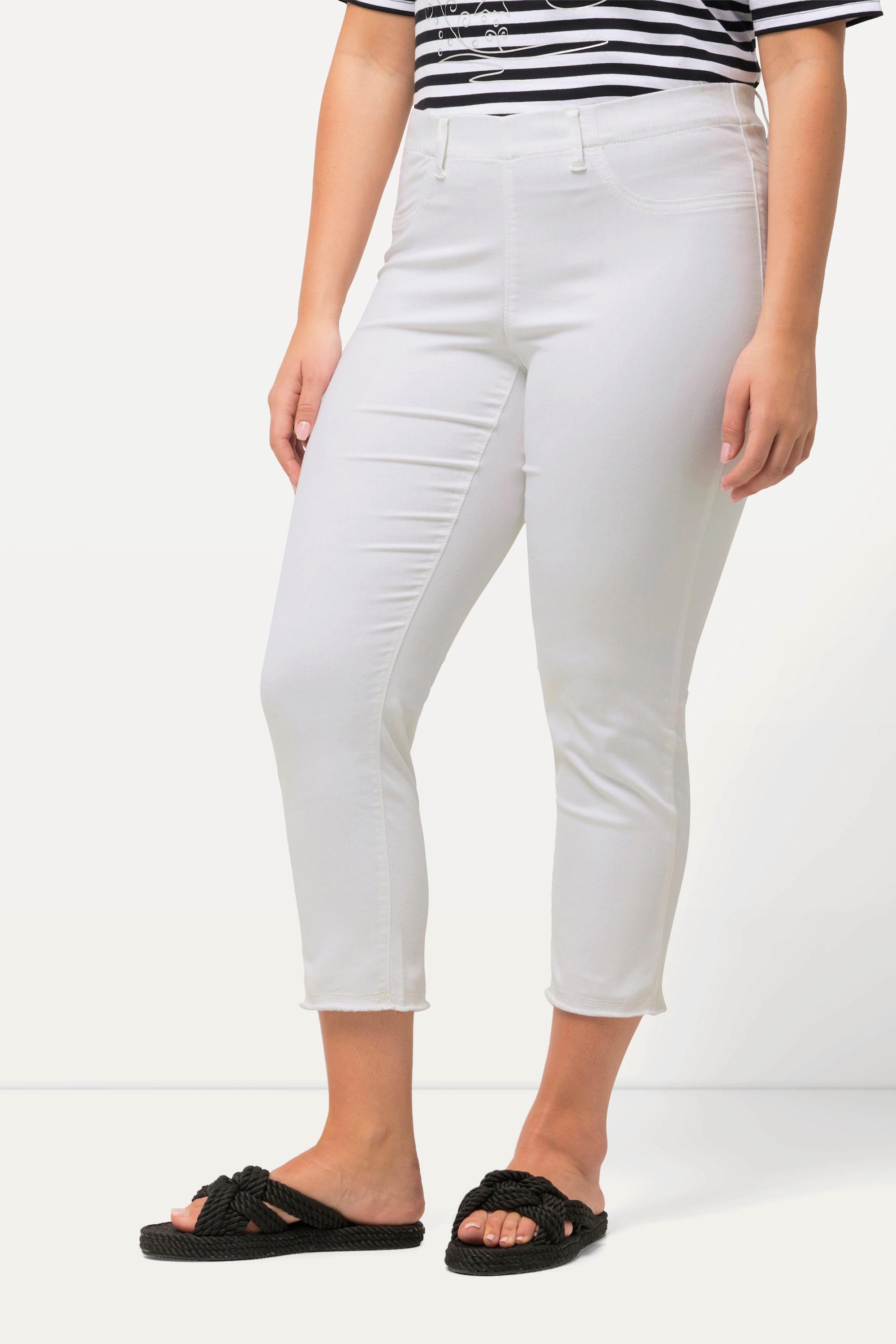 Ulla Popken  Pantalon 7/8 Sienna. Jambe étroite et ourlet frangé 