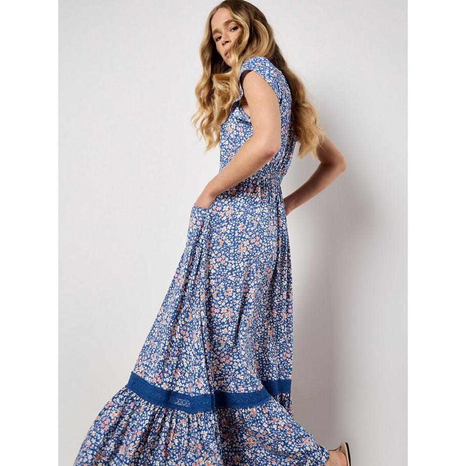 APRICOT Florales Maxikleid mit Spitzeneinsatz  