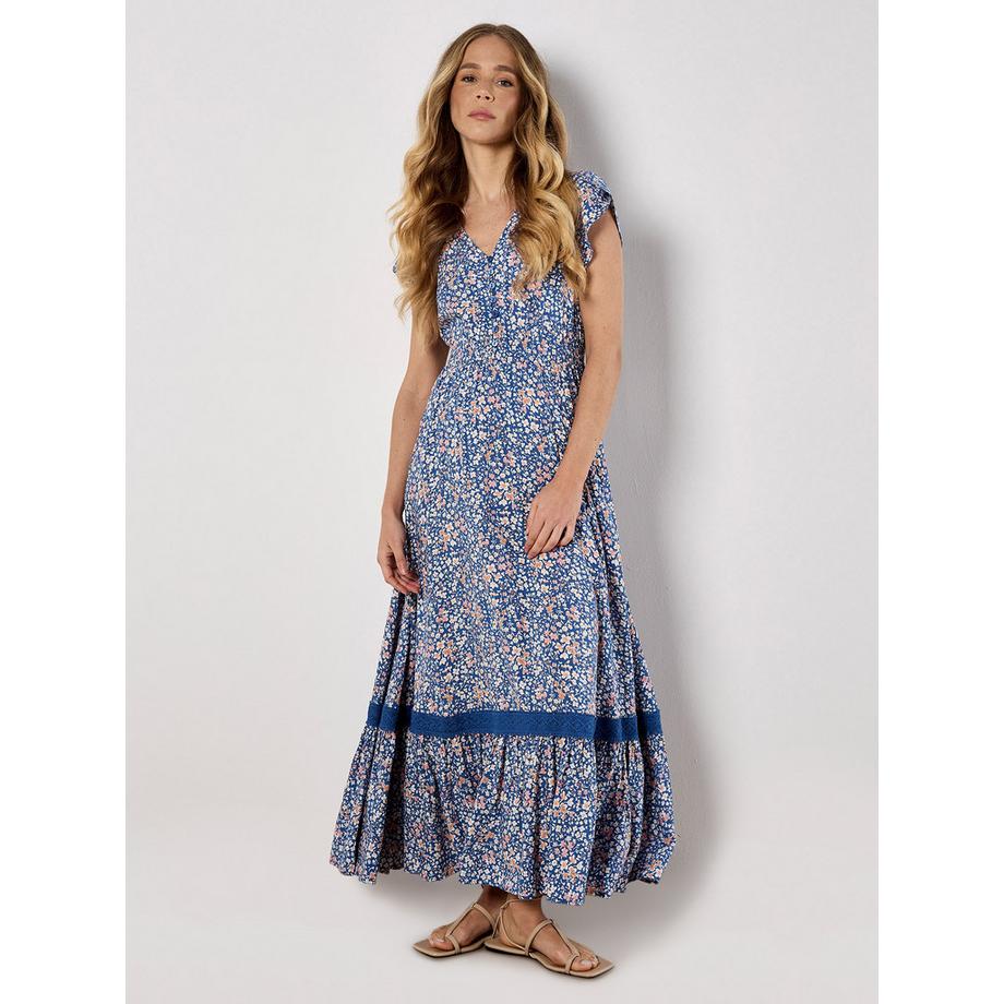 Florales Maxikleid mit Spitzeneinsatz