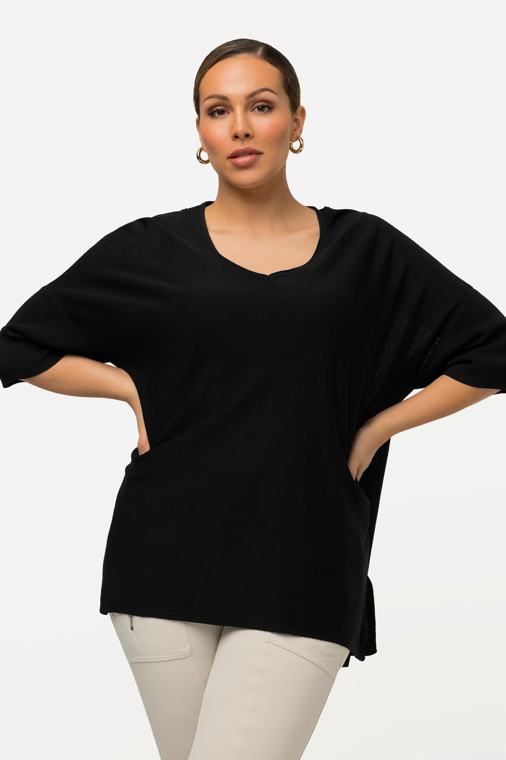 Ulla Popken Pullover Oversized Scollo a V Mezza Manica  