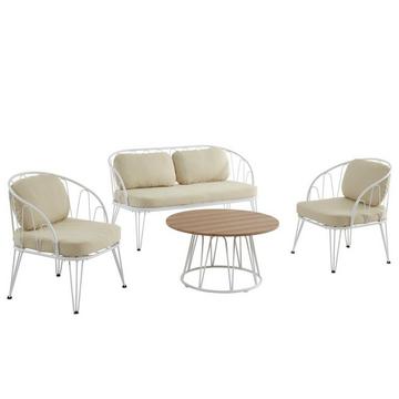 Garten-Sitzgruppe: 1 Sofa 2-Sitzer, 2 Sessel & Couchtisch - Metall - Weiß - ARLESAN von MYLIA