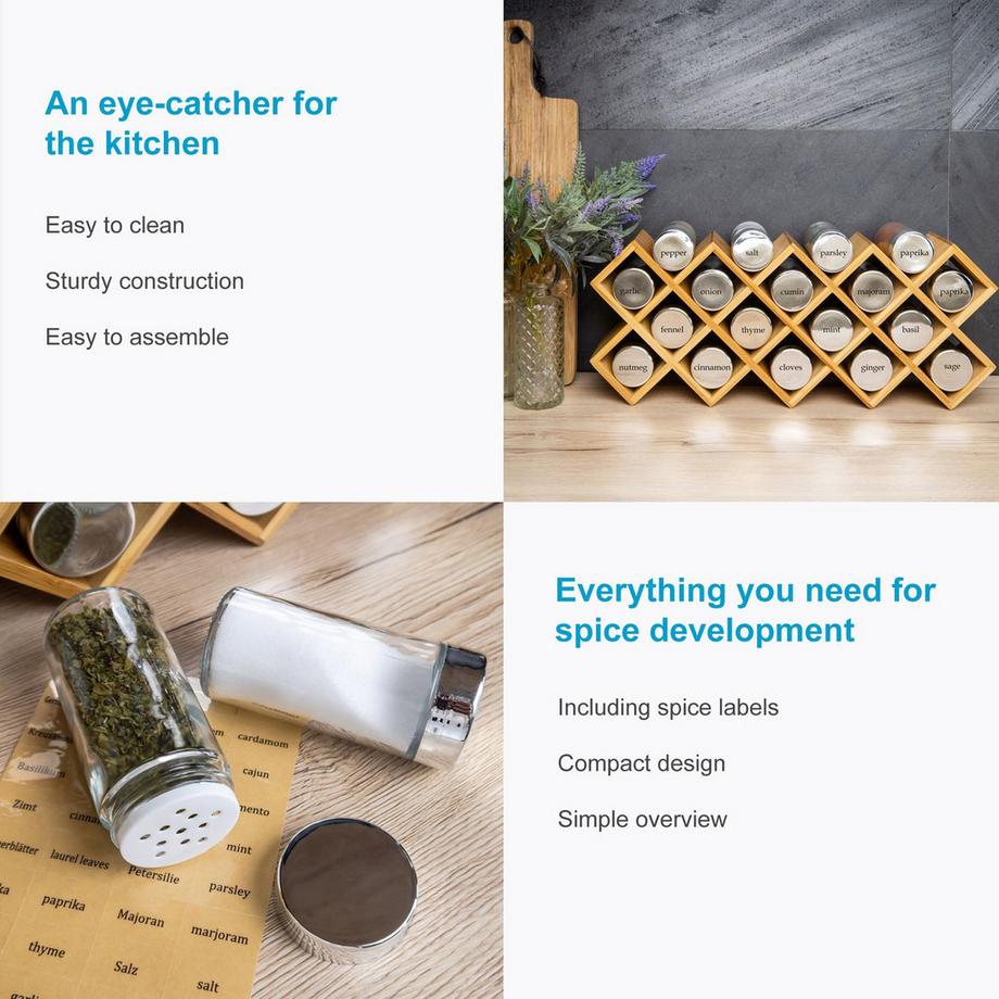 Intirilife Gewürzregal Set Gewürzständer mit 18 Gewürzgläsern  