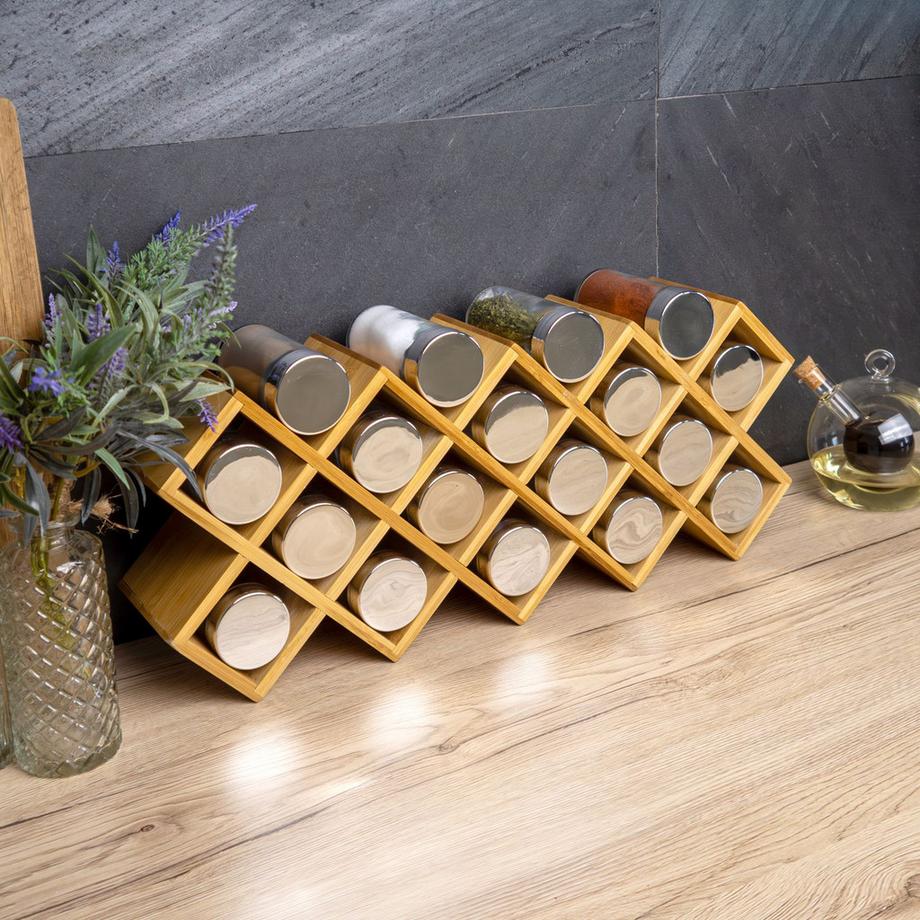 Intirilife Gewürzregal Set Gewürzständer mit 18 Gewürzgläsern  