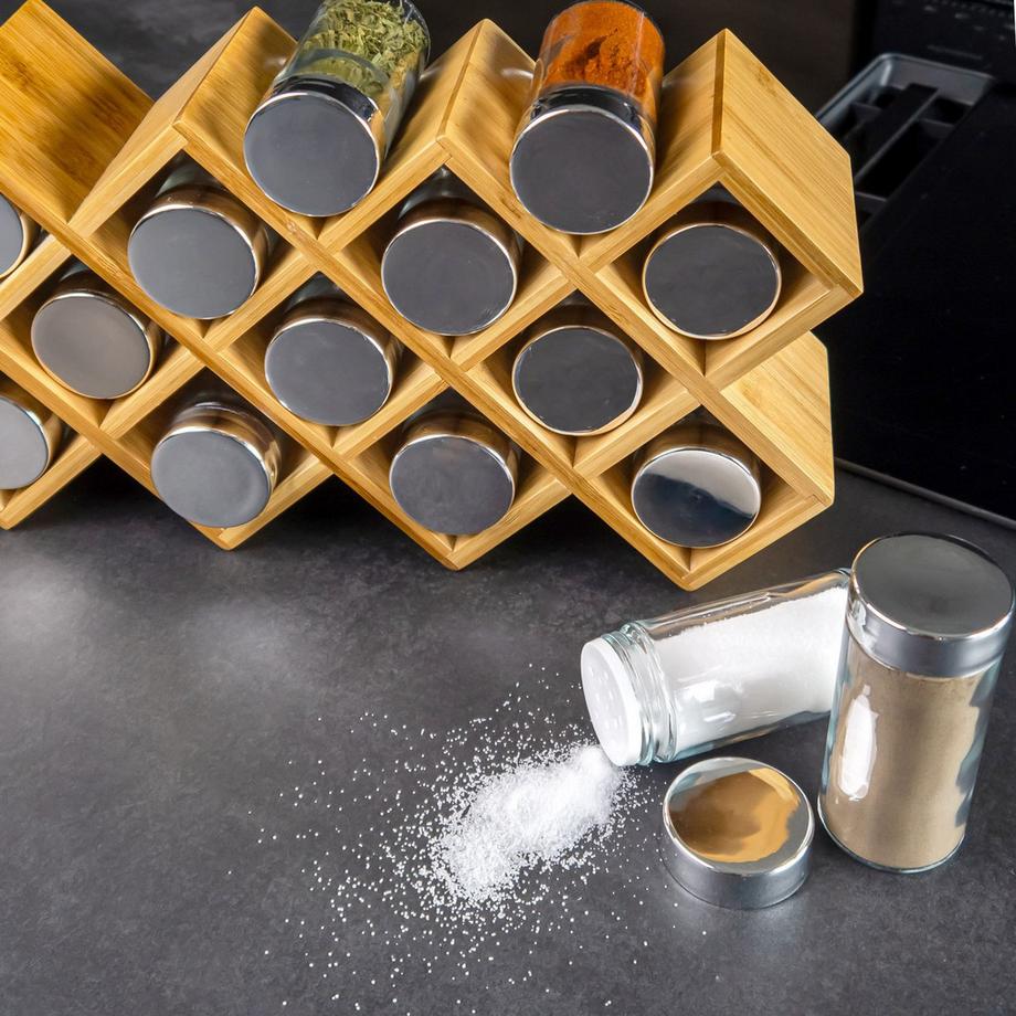 Intirilife Gewürzregal Set Gewürzständer mit 18 Gewürzgläsern  