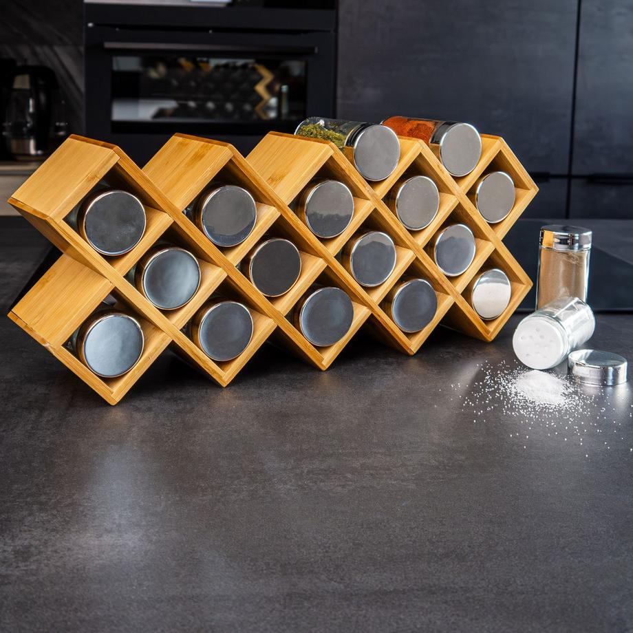 Intirilife Gewürzregal Set Gewürzständer mit 18 Gewürzgläsern  