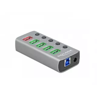 DeLock  63263 Schnittstellen-Hub USB 3.2 Gen 1 (3.1 Gen 1) Type-B 5000 Mbit/s Grau 