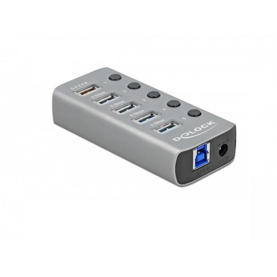 DeLock  63263 Schnittstellen-Hub USB 3.2 Gen 1 (3.1 Gen 1) Type-B 5000 Mbit/s Grau 