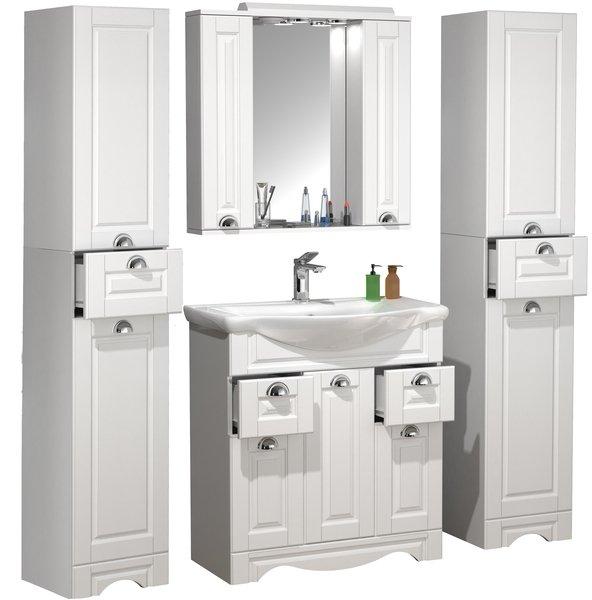 VCM Ensemble de 5 pièces pour lavabo Largeur 75 cm Ensemble de meubles de salle de bains Lavabo armoire de toilette Armoire haute Landhaus Tiroir Casalo  