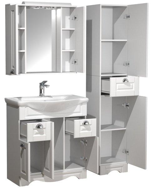 VCM Ensemble de 5 pièces pour lavabo Largeur 75 cm Ensemble de meubles de salle de bains Lavabo armoire de toilette Armoire haute Landhaus Tiroir Casalo  