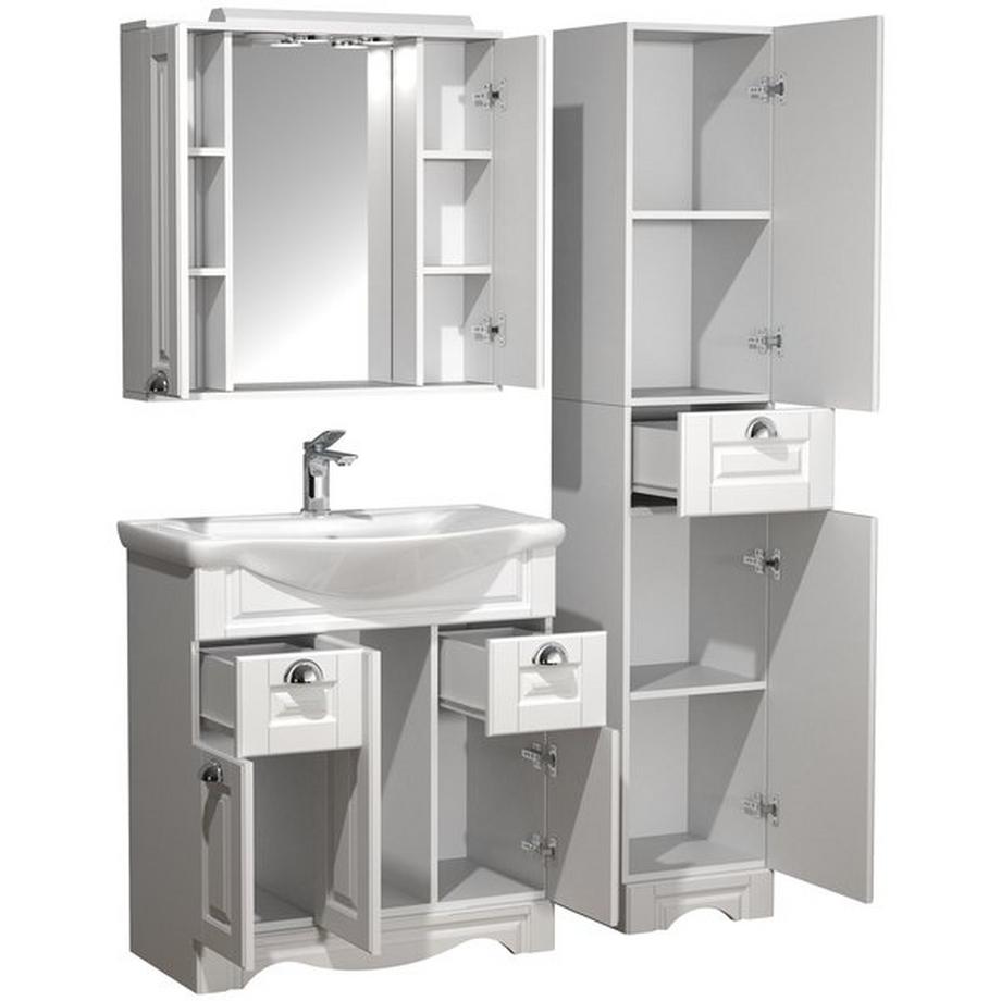 VCM Ensemble de 5 pièces pour lavabo Largeur 75 cm Ensemble de meubles de salle de bains Lavabo armoire de toilette Armoire haute Landhaus Tiroir Casalo  