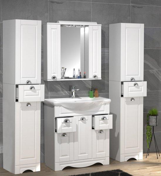 VCM Ensemble de 5 pièces pour lavabo Largeur 75 cm Ensemble de meubles de salle de bains Lavabo armoire de toilette Armoire haute Landhaus Tiroir Casalo  