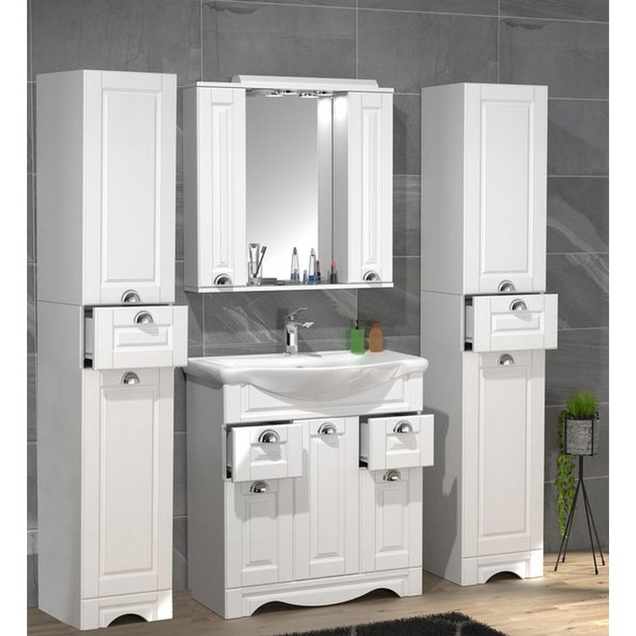 VCM Ensemble de 5 pièces pour lavabo Largeur 75 cm Ensemble de meubles de salle de bains Lavabo armoire de toilette Armoire haute Landhaus Tiroir Casalo  