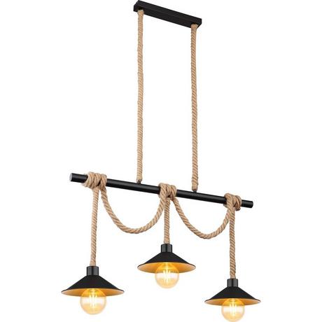 mutoni Lampe à suspension Diana métal chanvre noir mat 3xE27  