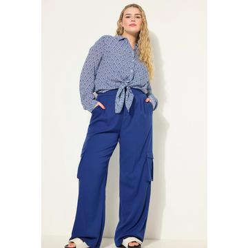 Pantalon cargo taille haute et jambe large, taille partiellement élastique et poches cargo