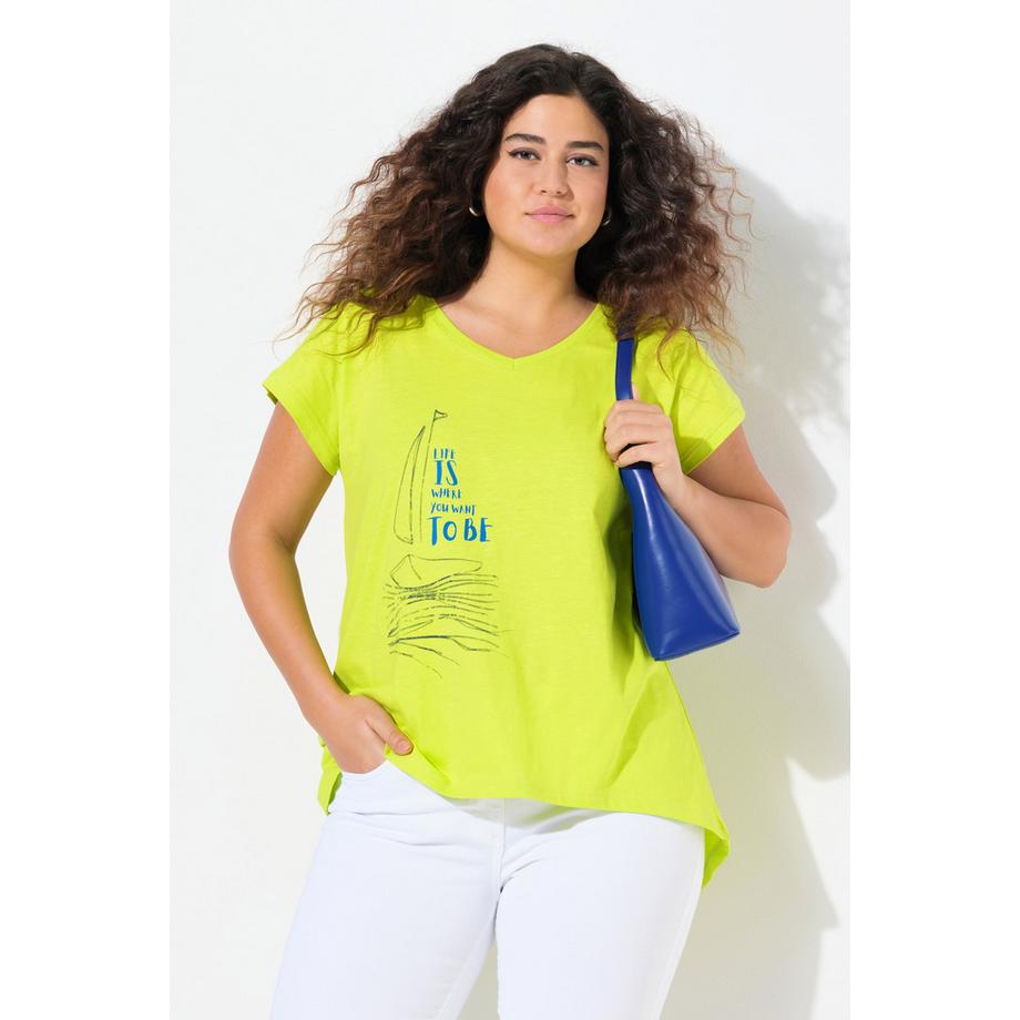 Ulla Popken T-Shirt Coupe Évasée Motif Bateau Col V Manches Courtes  