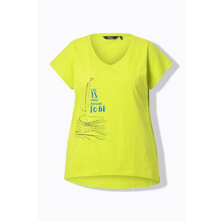Ulla Popken T-Shirt Coupe Évasée Motif Bateau Col V Manches Courtes  