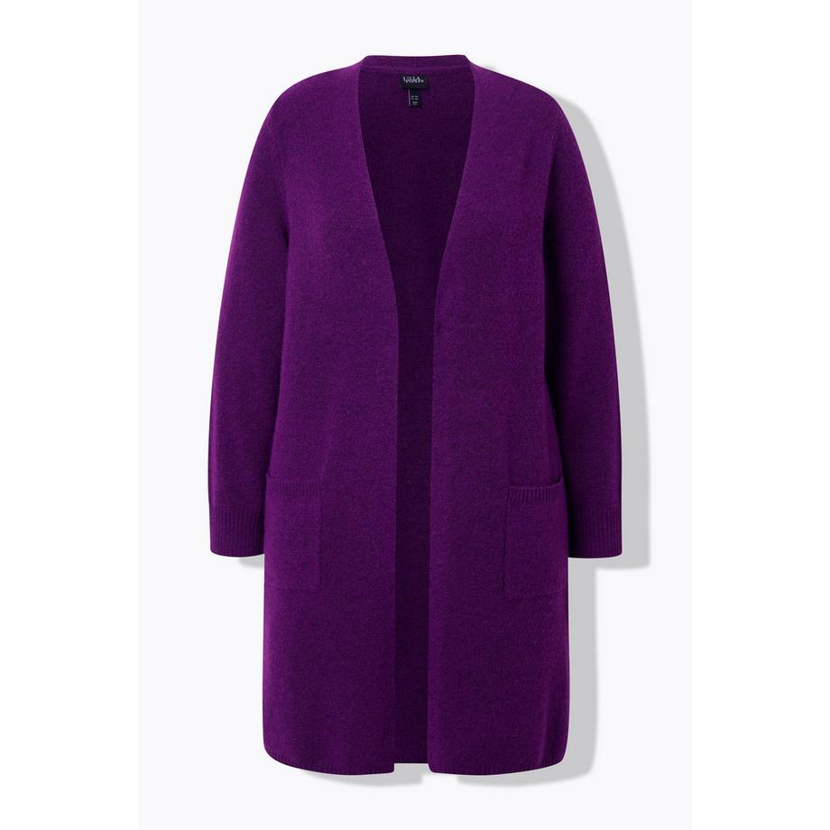 Ulla Popken Long Strickjacke offene Form V-Ausschnitt Taschen  