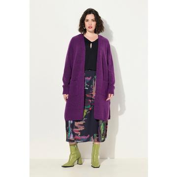 Long-Strickjacke, offene Form, V-Ausschnitt, Taschen