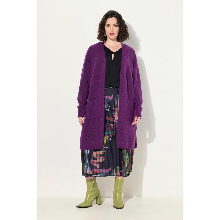 Ulla Popken Long Strickjacke offene Form V-Ausschnitt Taschen  